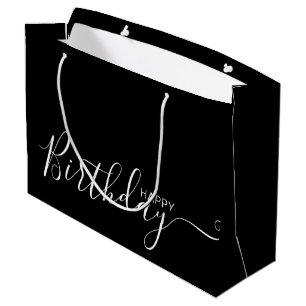 Sacola Para Presentes Grande Feliz aniversário Black White Elegant Large Gift 
