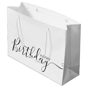 Sacola Para Presentes Grande Feliz Aniversário Branco Negro Elegante Grande Sa
