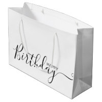 Feliz Aniversário Branco Negro Elegante Grande Sac