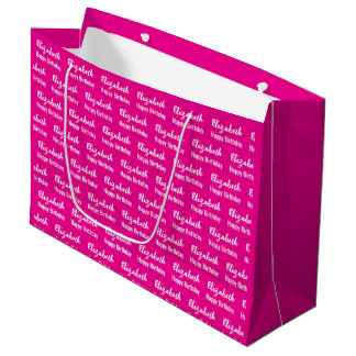 Sacola Para Presentes Grande Feliz Aniversário Branco Nome Rosa Quente