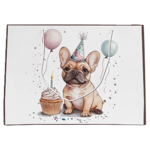 Sacola Para Presentes Grande Feliz Aniversário Bulldog Francês
