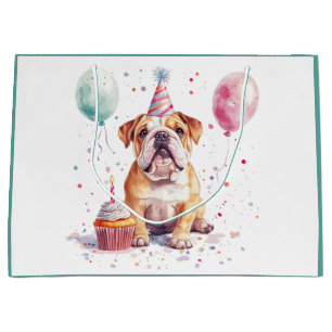 Sacola Para Presentes Grande Feliz Aniversário Bulldog Inglês