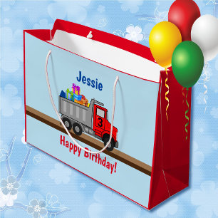 Sacola Para Presentes Grande Feliz Aniversário Caminhão Carregado de Presente