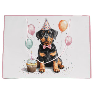 Sacola Para Presentes Grande Feliz Aniversário Cão Rottweiler