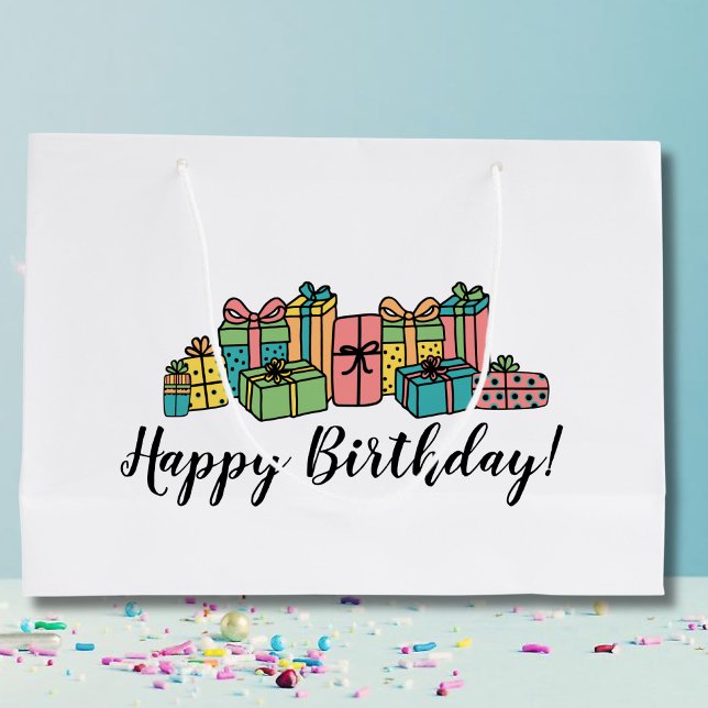 Sacola Para Presentes Grande Feliz Aniversário Colorido (Fun Cute Modern Colorful Happy Birthday Large Gift Bag)