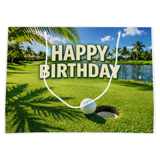 Sacola Para Presentes Grande Feliz Aniversário com Tema de Golfe Flórida (Frente)