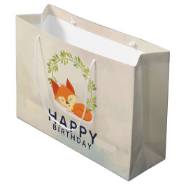 Sacola Para Presentes Grande Feliz Aniversário da Raposa Laranja Bonita Dormind