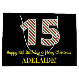 Sacola Para Presentes Grande Feliz aniversário de 15 e feliz Natal, nome person