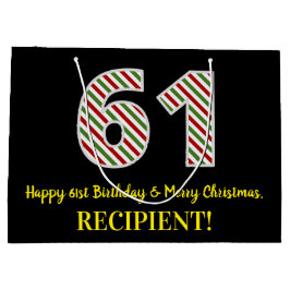 Sacola Para Presentes Grande Feliz aniversário de 61 ruas e Feliz Natal, Nome P