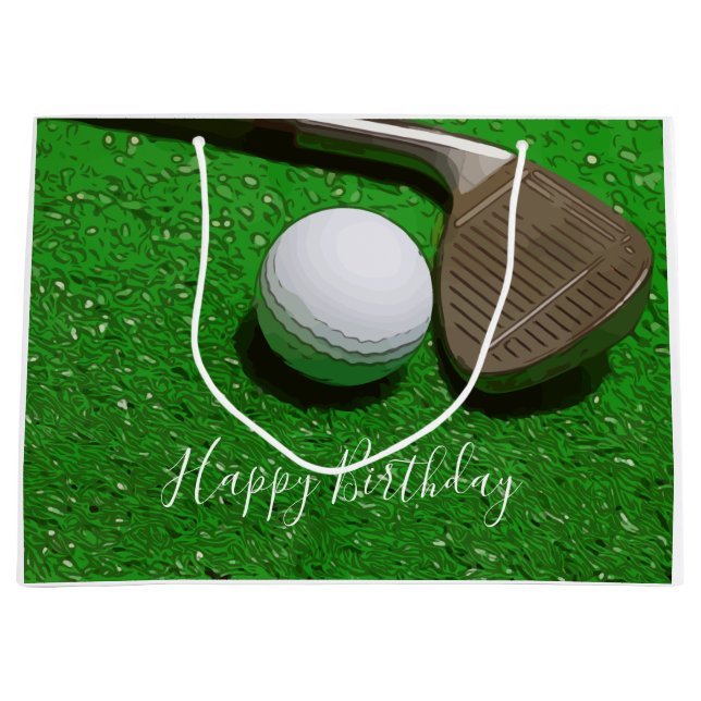 Sacola Para Presentes Grande Feliz aniversário de golfe com bola de golfe e cun (Frente)