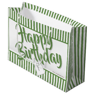 Sacola Para Presentes Grande Feliz aniversario de verde de musgo/branco de