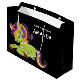 Sacola Para Presentes Grande Feliz aniversário do Frankenstein Unicorn no Hallo
