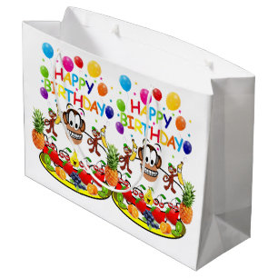 Sacola Para Presentes Grande Feliz Aniversário do Macaco do Presente
