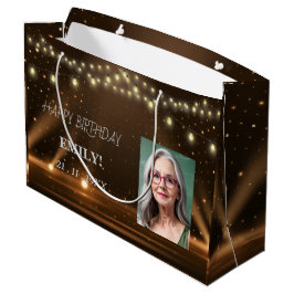 Sacola Para Presentes Grande Feliz Aniversário do Partido Negro Elegante Chic M