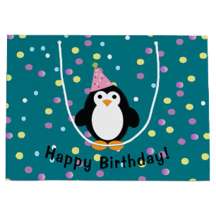 Sacola Para Presentes Grande Feliz aniversário do Pinguim