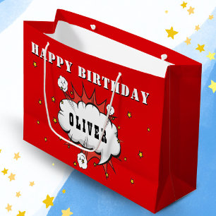 Sacola Para Presentes Grande Feliz Aniversário do Super Herói Discurso Bble Boy