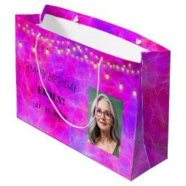Sacola Para Presentes Grande Feliz aniversário Foto Elegante Festa Rosa Negra
