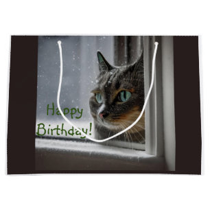 Sacola Para Presentes Grande Feliz Aniversário Gatinho