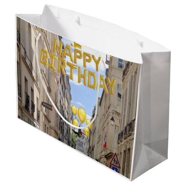 Sacola Para Presentes Grande Feliz Aniversário Gift Bag Paris França (Verso inclinado)