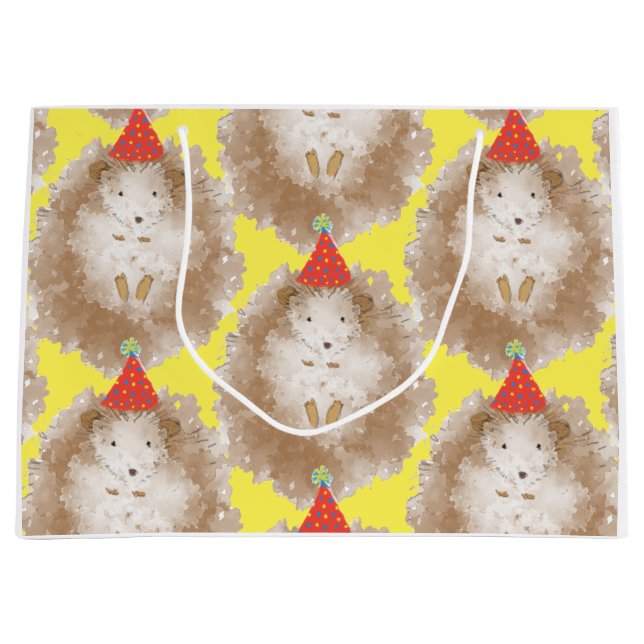 Sacola Para Presentes Grande Feliz aniversário Hedgehog Gift Bag Grande (Frente)