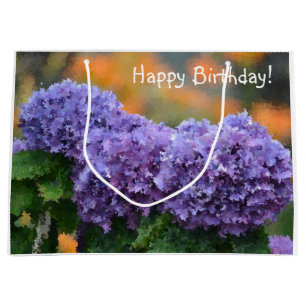 Sacola Para Presentes Grande Feliz aniversário Impressionista Roxo Hydrangea