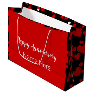 Sacola Para Presentes Grande Feliz Aniversário Negro e Vermelho com Corações