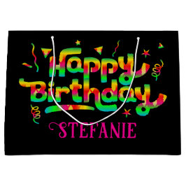 Sacola Para Presentes Grande Feliz Aniversário Negro Nome Personalizado Anivers