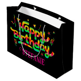 Sacola Para Presentes Grande Feliz Aniversário Negro Nome Personalizado Anivers