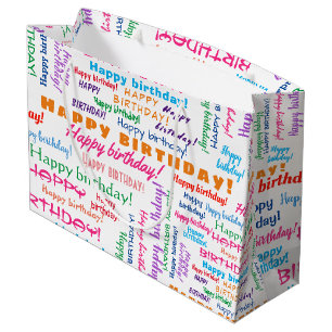 Sacola Para Presentes Grande Feliz Aniversário, Palavra Nuvem Colorida Brilhant