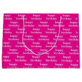 Sacola Para Presentes Grande Feliz aniversário personalizado branco e fúcsia