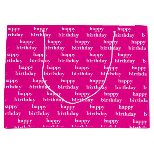 Sacola Para Presentes Grande Feliz aniversário personalizado branco e fúcsia