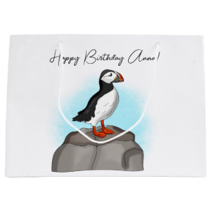Sacola Para Presentes Grande Feliz Aniversário Personalizado Puffin