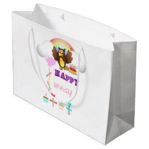 Sacola Para Presentes Grande Feliz aniversário, presente, coruja