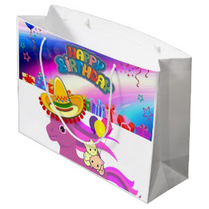 Sacola Para Presentes Grande Feliz Aniversário, Presente, Gatinhos
