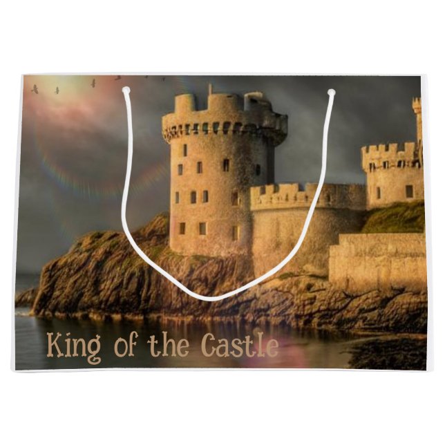 Sacola Para Presentes Grande Feliz Aniversário Rei Do Castelo (Frente)