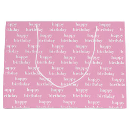 Sacola Para Presentes Grande Feliz aniversário rosa & branco personalizado 