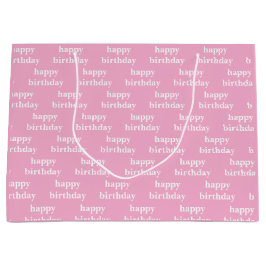 Sacola Para Presentes Grande Feliz aniversário rosa e branco personalizado 