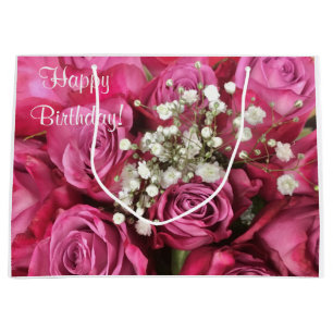 Sacola Para Presentes Grande Feliz aniversário Rose Bouquet