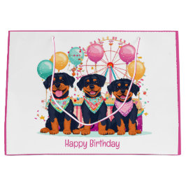 Sacola Para Presentes Grande Feliz Aniversário Rottweiler Cachorros Em Um Carna