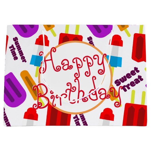 Sacola Para Presentes Grande Feliz aniversário Summertime Bar congelado (Frente)