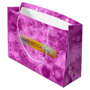 Sacola Para Presentes Grande Feliz Aniversário Trendê personalizada do roxo mod