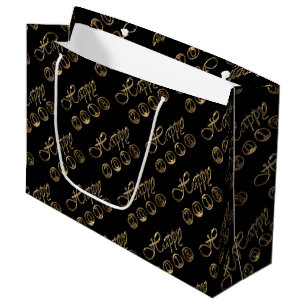 Sacola Para Presentes Grande Feliz ano novo 2018 Tipografia Dourada Elegante