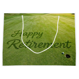 Sacola Para Presentes Grande Feliz Aposentadoria no Golfe em green de treino