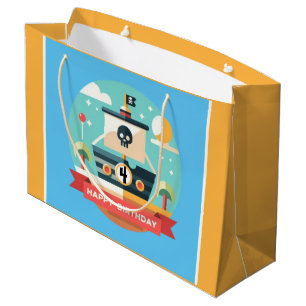 Sacola Para Presentes Grande Feliz Aventura Pirata de Aniversário
