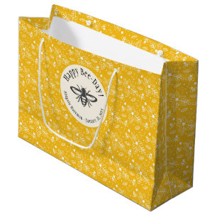 Sacola Para Presentes Grande Feliz Bee Day Mel Amarelo