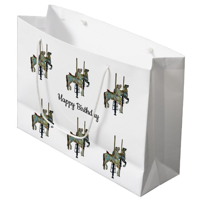 Sacola Para Presentes Grande Feliz bonito Percorre Cavalo Carrossel Padrão (Frente inclinada)