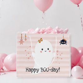 Sacola Para Presentes Grande Feliz BOOday Kawaii Ghost Pink Halloween