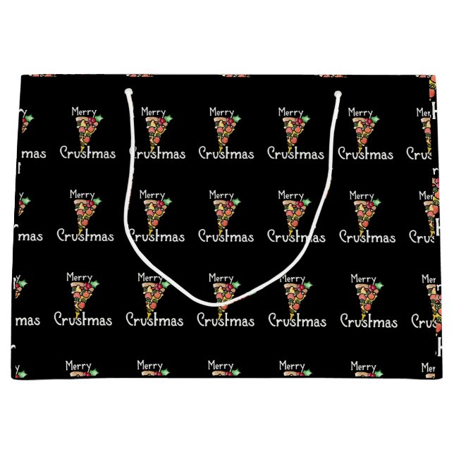 Sacola Para Presentes Grande Feliz Crustmas Pizza Natal (Frente)