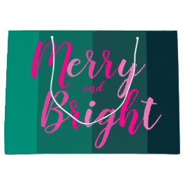 Sacola Para Presentes Grande Feliz de Natal e Rosa Verde Brilhante