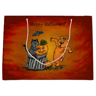 Sacola Para Presentes Grande Feliz Dia das Bruxas! Cachorro Gato Bat e Aranha